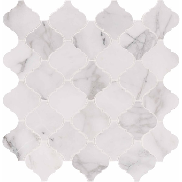 Msi Calacatta Cressa Arabesque SAMPLE Honed Marble Mesh-Mounted Mosaic Tile ZOR-MD-0142-SAM - main